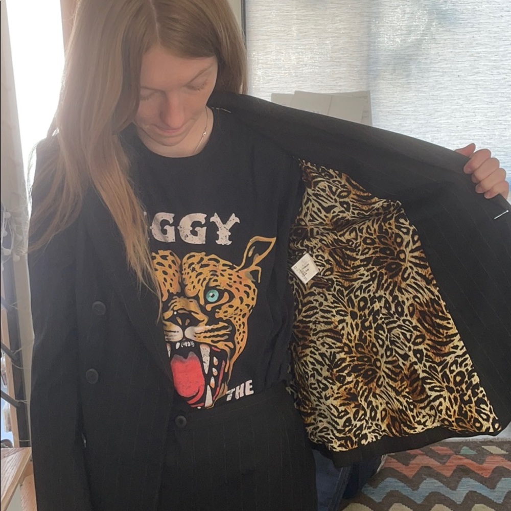 Escada 3 Piece Pin Stripe Suit (W Leopard Print)